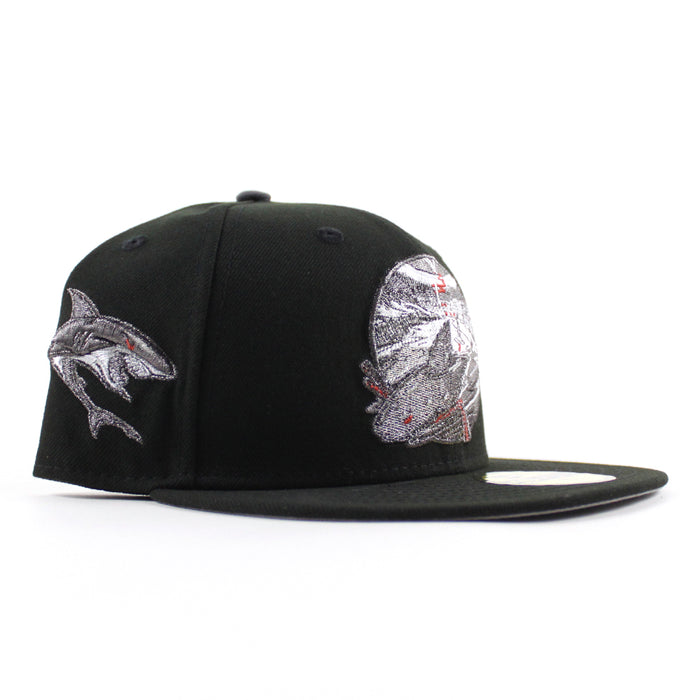 Retro San Jose Sharks Shark Patch New Era 59Fifty Fitted Hat (Black Gray Under Brim)