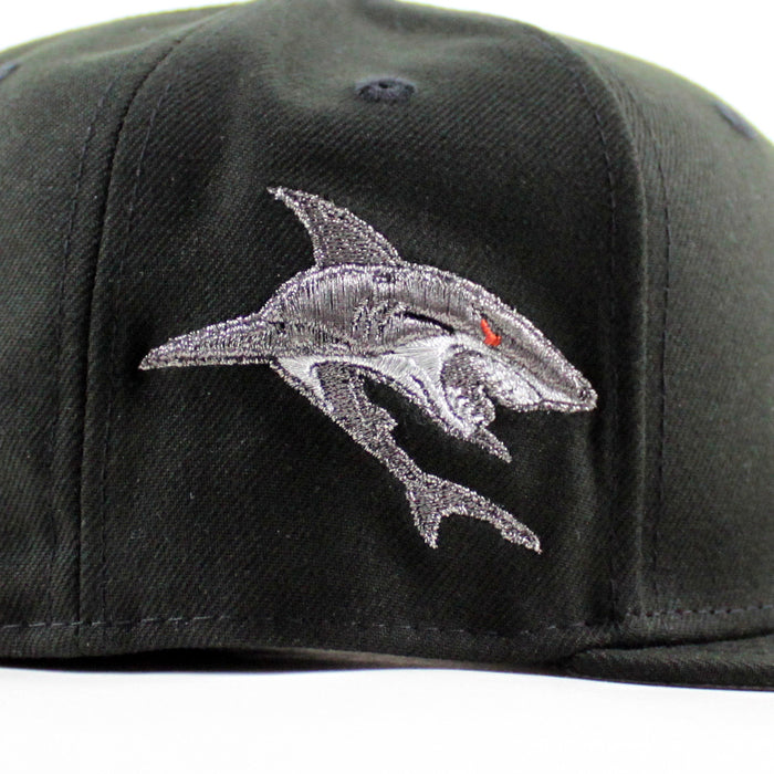 Retro San Jose Sharks Shark Patch New Era 59Fifty Fitted Hat (Black Gray Under Brim)