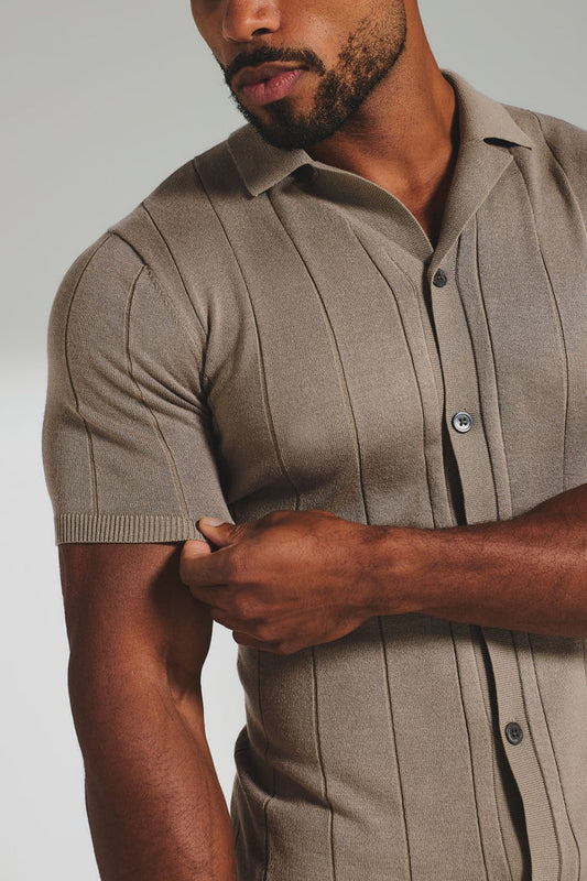 Ribbed Knitted Shirt in Mushroom - TAILORED ATHLETE - USA