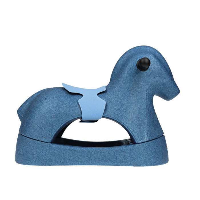 The Rock 'N Ride | Blue is a minimalist 3-in-1 ride-on toy made from smooth, waterproof EPP foam with a simple design and light blue saddle, shown against a plain white background.