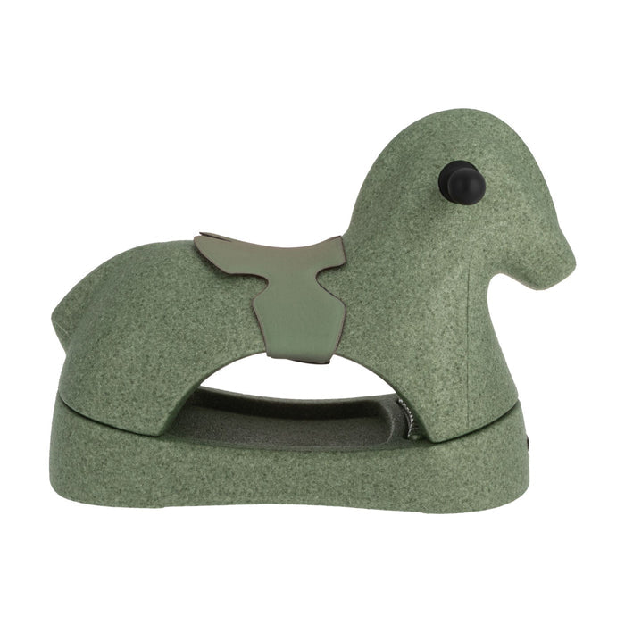 The Rock 'N Ride | Sage is a small green 3-in-1 ride-on toy, crafted from waterproof EPP foam with a minimalistic matte finish, short tail, rounded body, and padded saddle area for comfort.