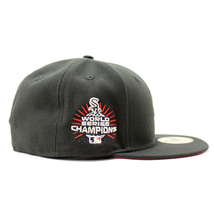 Rose Chicago White Sox 2005 World Series Champions New Era Fitted 59Fifty Hat (Glow in the Dark Black Red Under Brim)