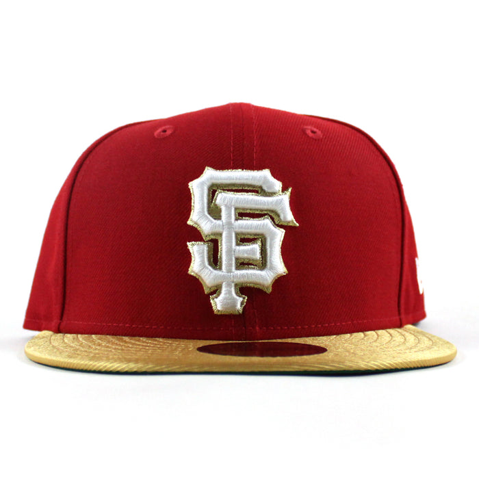 San Francisco Giants New Era 59Fifty Fitted Hat (Scarlet Red Metallic Gold Green Under Brim)