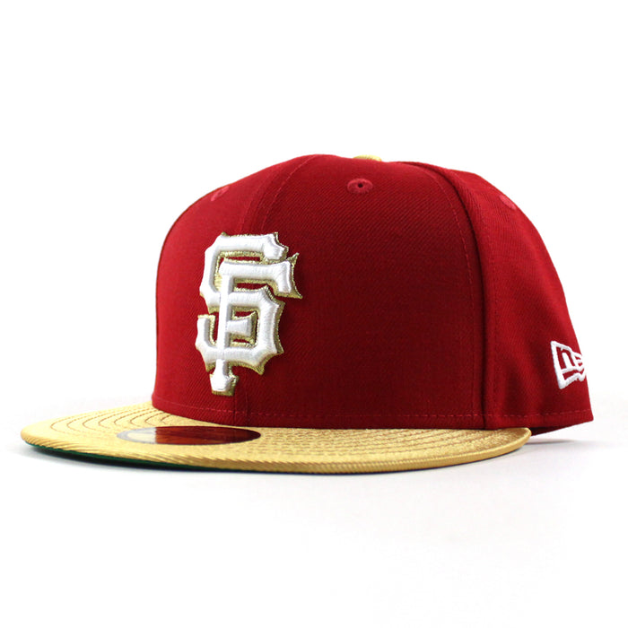 San Francisco Giants New Era 59Fifty Fitted Hat (Scarlet Red Metallic Gold Green Under Brim)
