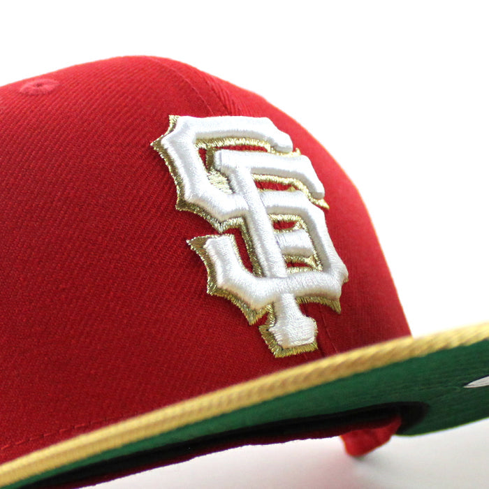 San Francisco Giants New Era 59Fifty Fitted Hat (Scarlet Red Metallic Gold Green Under Brim)