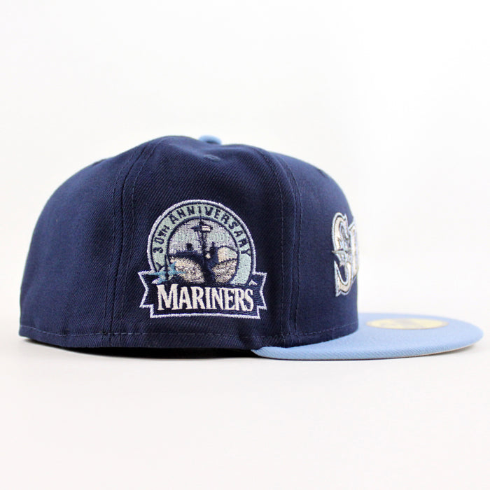 Seattle Mariners 30TH Anniversary New Era 59Fifty Fitted Hat (Oceanside Blue Sky Blue Metallic Silver Under Brim)