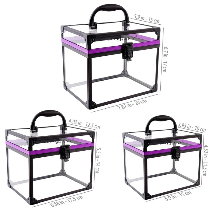SHANY Clear Cosmetics and Toiletry Train Case Set, Includes 3 Sizes