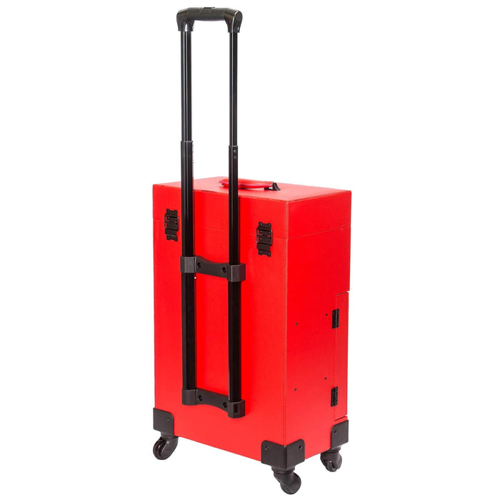 SHANY Large Travel Make-Up Case with Mirror, Red, 16" x 10" x 26"