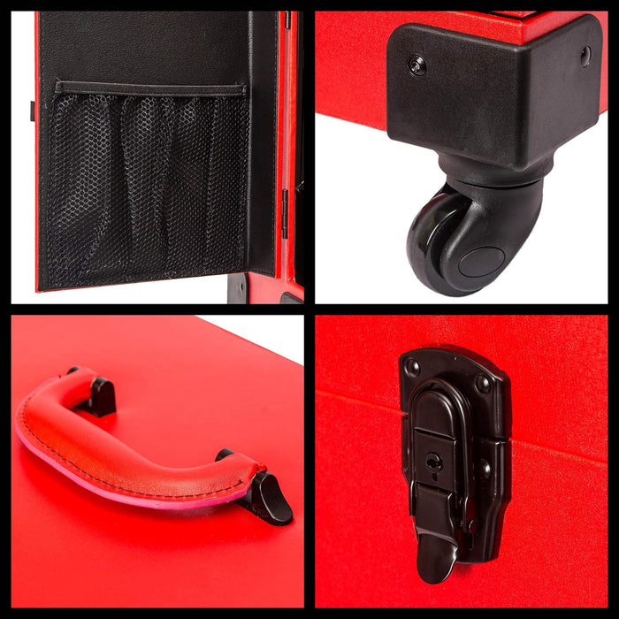 SHANY Large Travel Make-Up Case with Mirror, Red, 16" x 10" x 26"