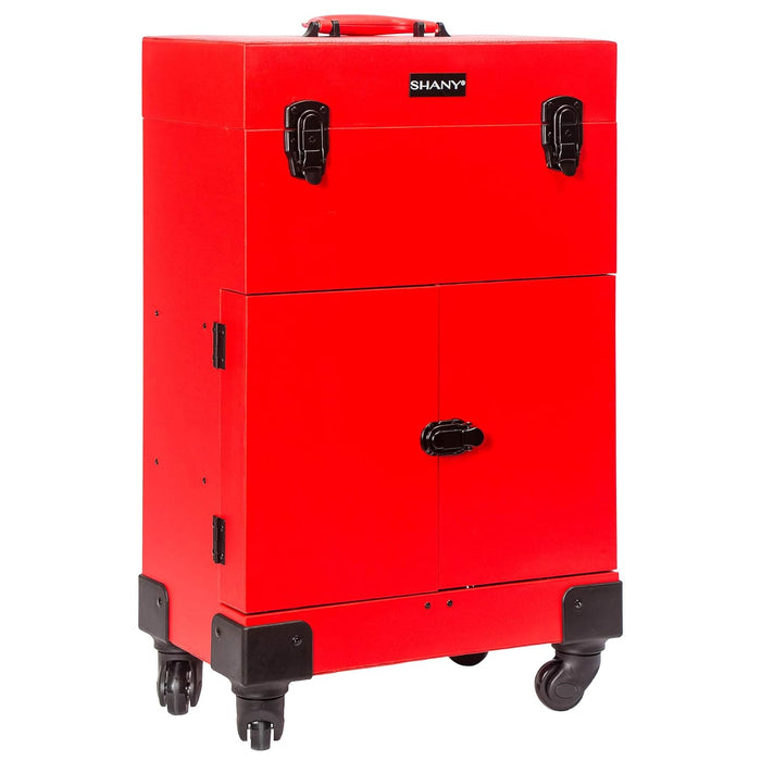 SHANY Large Travel Make-Up Case with Mirror, Red, 16" x 10" x 26"