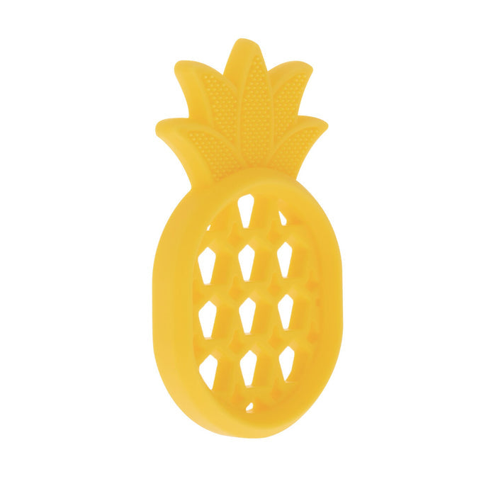 Nuby Silicone Mini Teethers (2 Pack) in orange and pineapple shapes feature a honeycomb cutout design, providing safe and soothing teething relief for babies.
