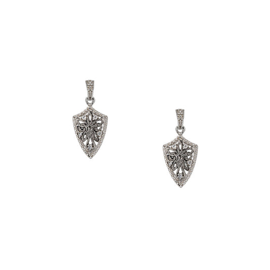 Silver Guardian Angel Shield Earrings - Cubic Zirconia