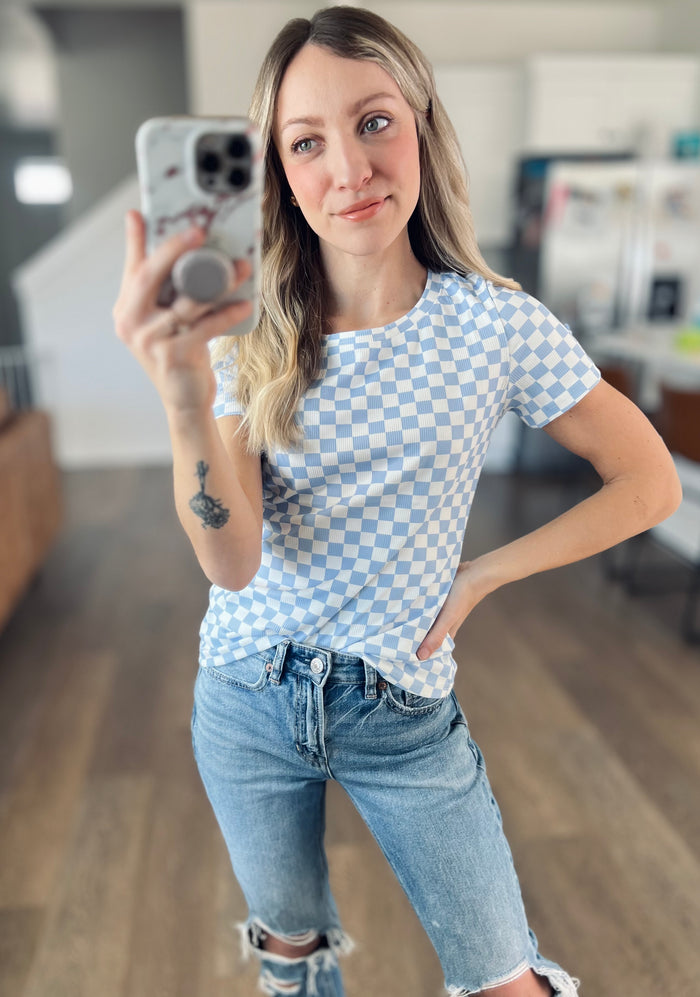Sky Blue Check Tee
