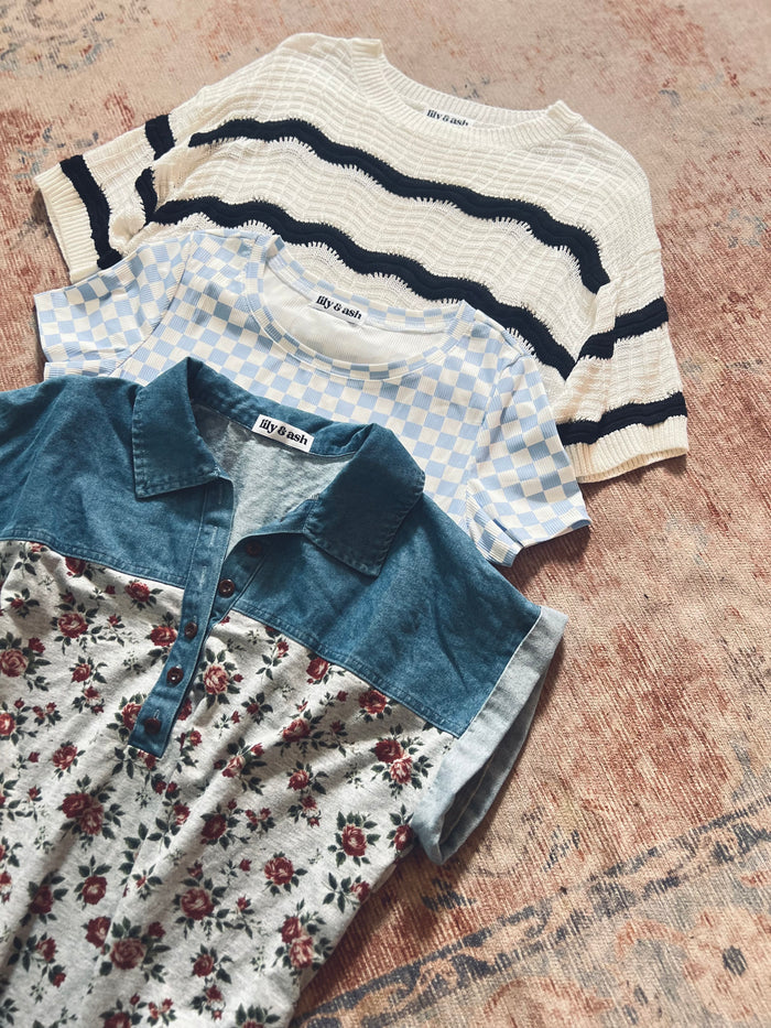 Sky Blue Check Tee