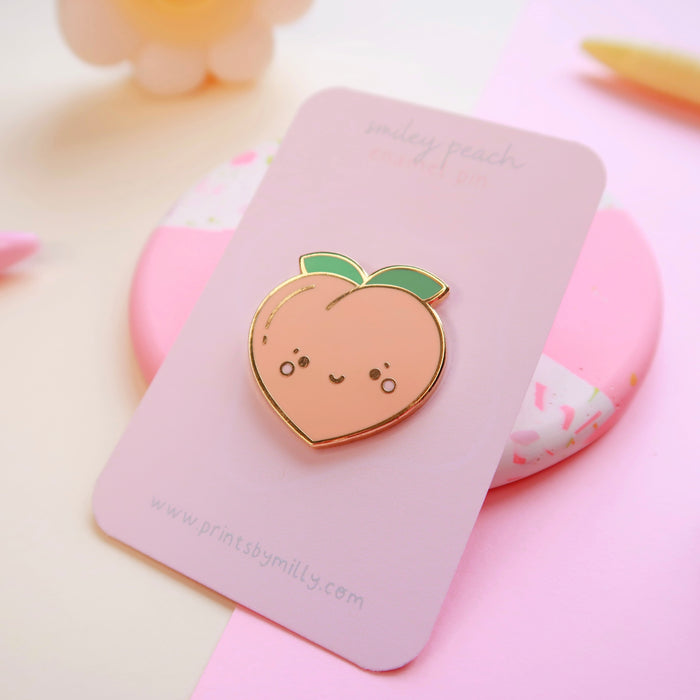 Smiley Peach Enamel Pin