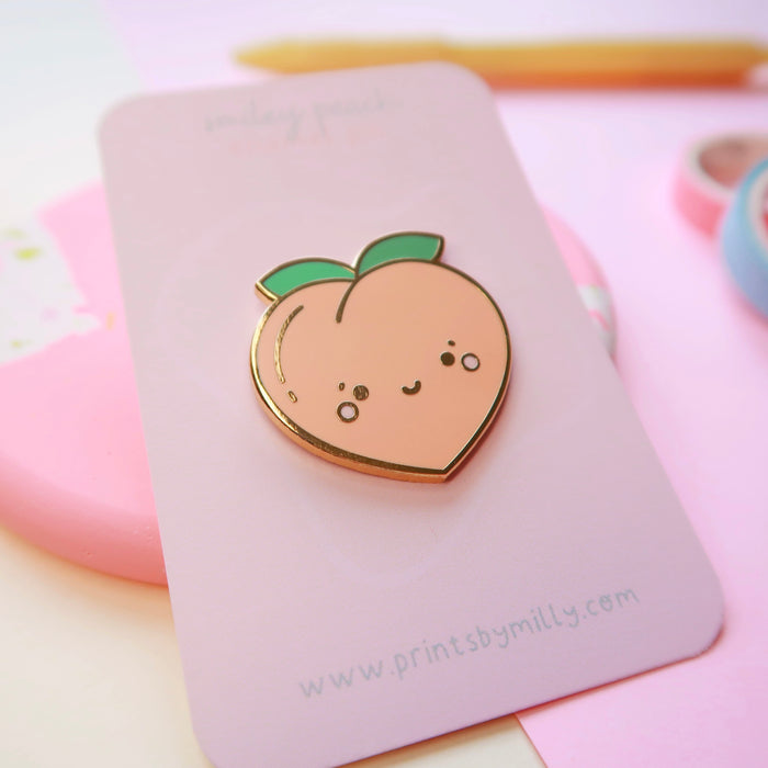 Smiley Peach Enamel Pin