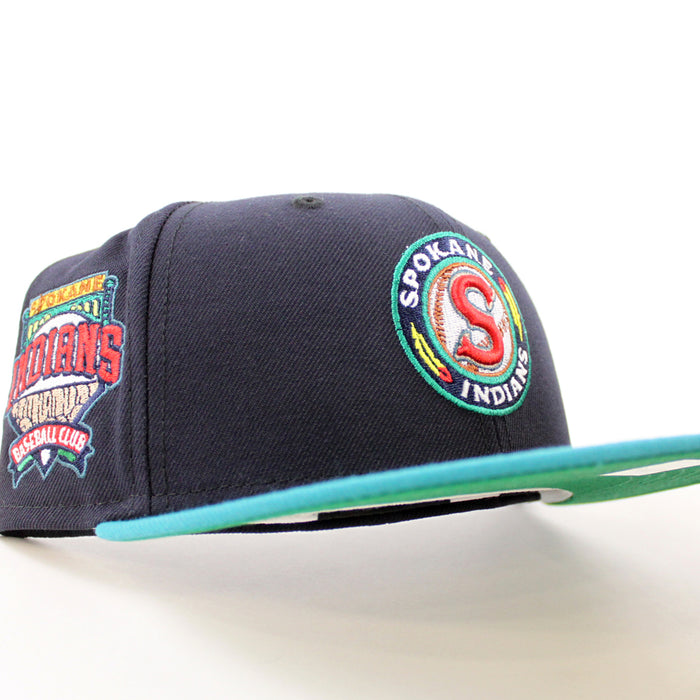 SPOKANE INDIANS SPOKANE INDIANS PATCH New Era 59Fifty Fitted Hat ( NAVY AQUA GREEN Under Brim)