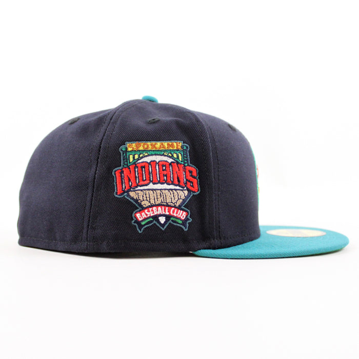 SPOKANE INDIANS SPOKANE INDIANS PATCH New Era 59Fifty Fitted Hat ( NAVY AQUA GREEN Under Brim)
