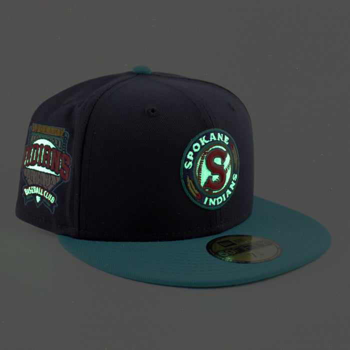 SPOKANE INDIANS SPOKANE INDIANS PATCH New Era 59Fifty Fitted Hat ( NAVY AQUA GREEN Under Brim)