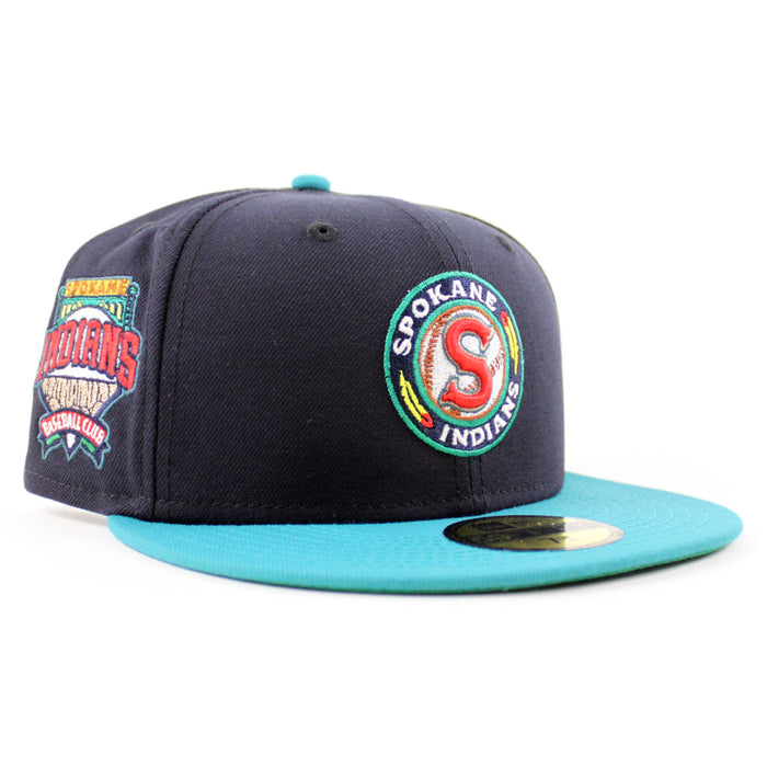 SPOKANE INDIANS SPOKANE INDIANS PATCH New Era 59Fifty Fitted Hat ( NAVY AQUA GREEN Under Brim)