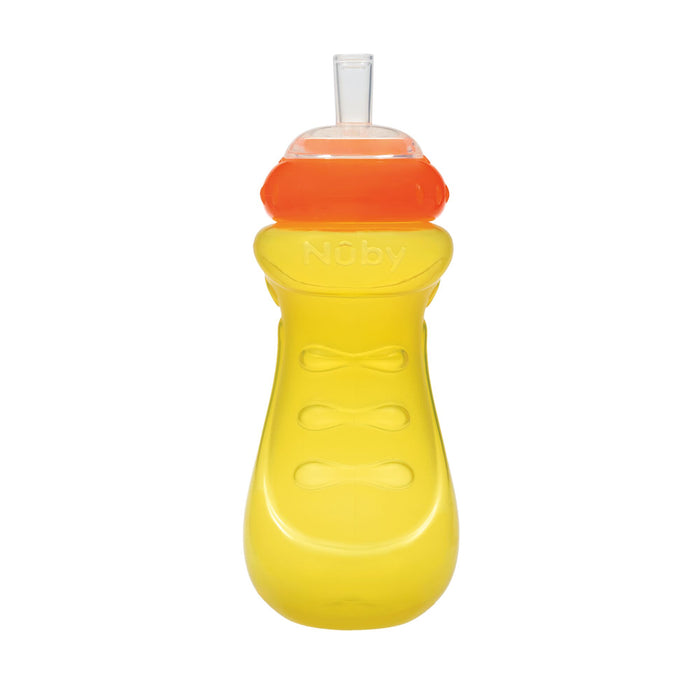The Nuby Sports Sipper Cup (3 Pack) in red, blue, and yellow offers leak-free convenience with a clear straw—ideal for kids and shown upright against a white background.