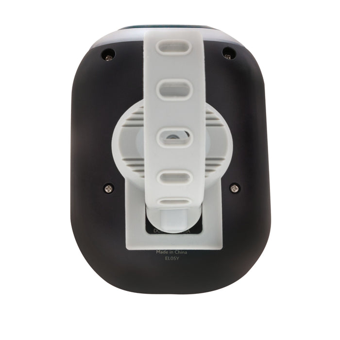 Top view of the Nuby Stroller Rocker in black and white, with a central white handle featuring oval cutouts and corner screws, labeled "Made in China" near the base. Perfect for parents seeking soothing sounds or a cry sensor.