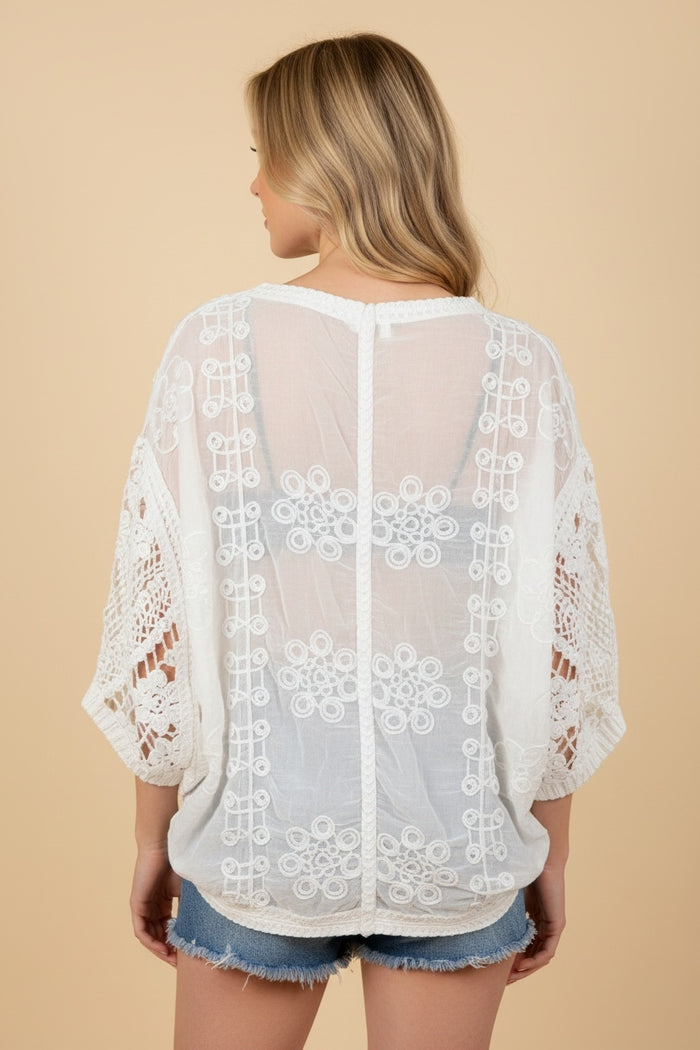 Take it Easy Crochet Oversized Button Up Top - ONE SIZE