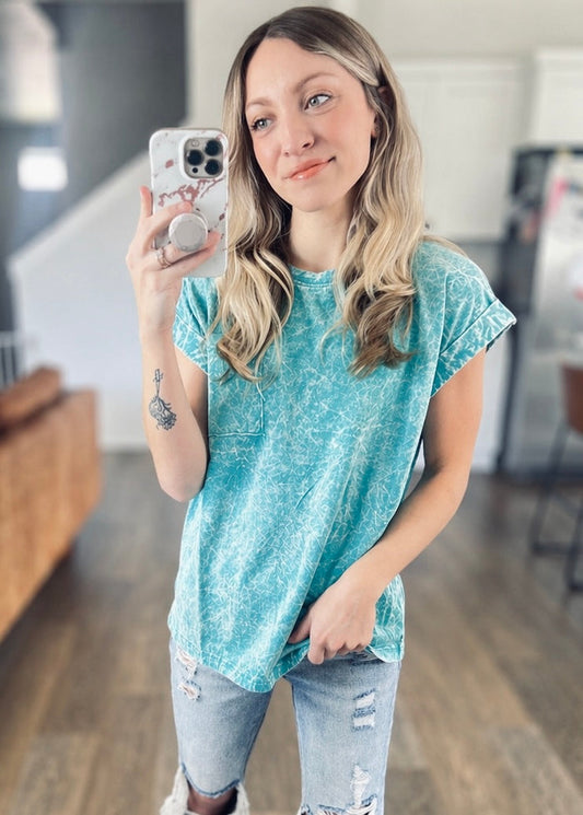 Teal Crinkle Washed Short Sleeve Tee