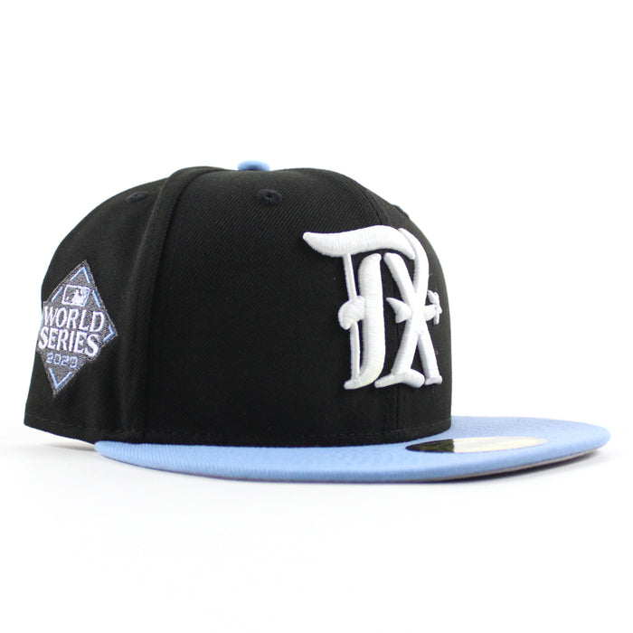Texas Rangers 2023 World Series New Era 59Fifty Fitted Hat (Black Sky Blue Gray Under Brim)