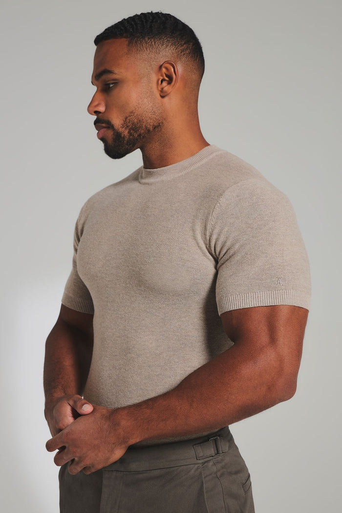 Textured Knitted Crew Neck T-Shirt in Neutral