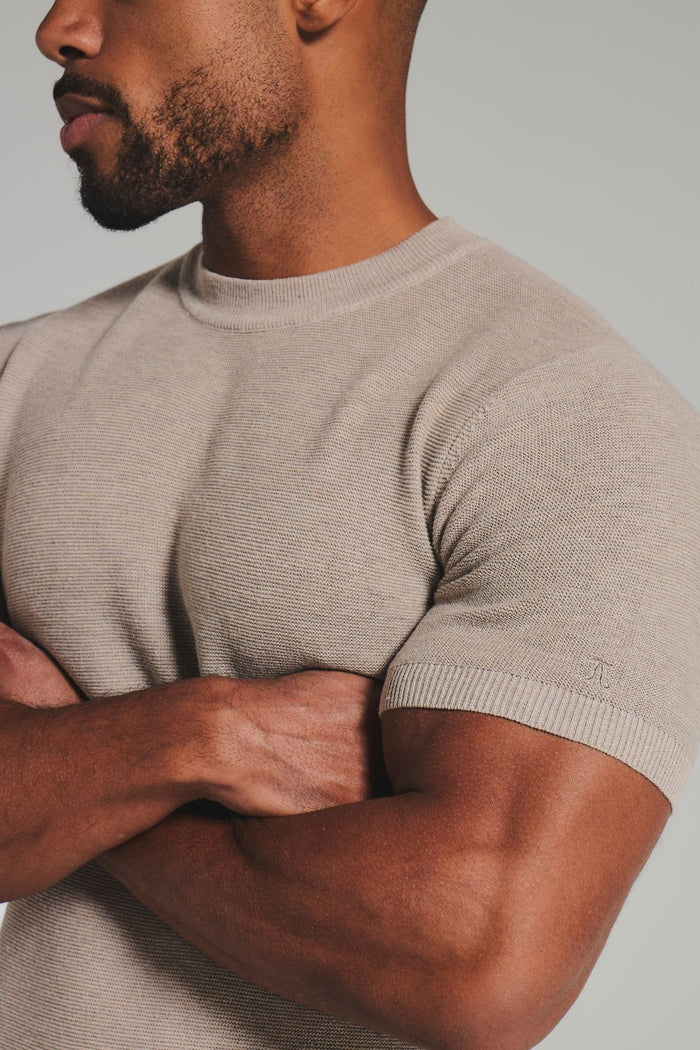 Textured Knitted Crew Neck T-Shirt in Neutral