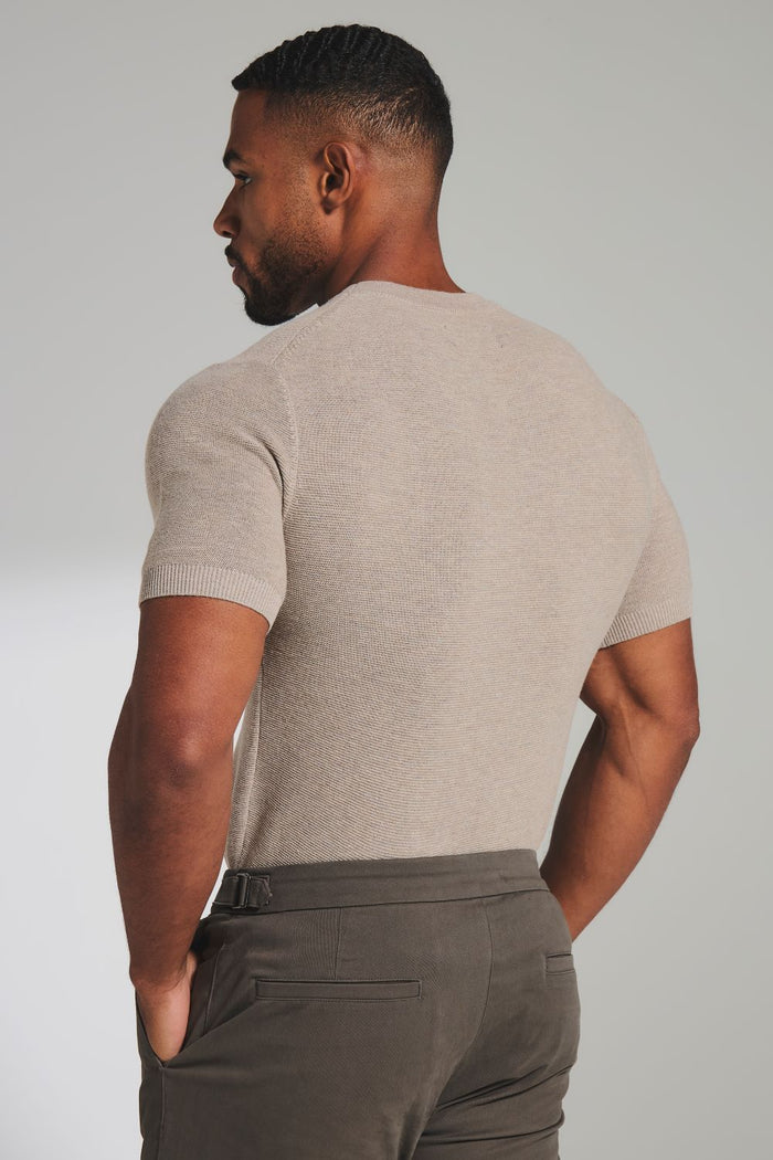 Textured Knitted Crew Neck T-Shirt in Neutral