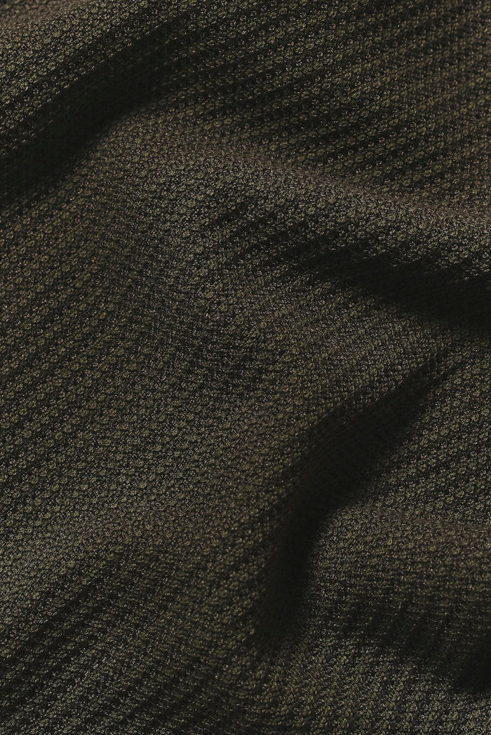 Textured Knitted Open Collar Polo Shirt in Dark Olive - TAILORED ATHLETE - USA