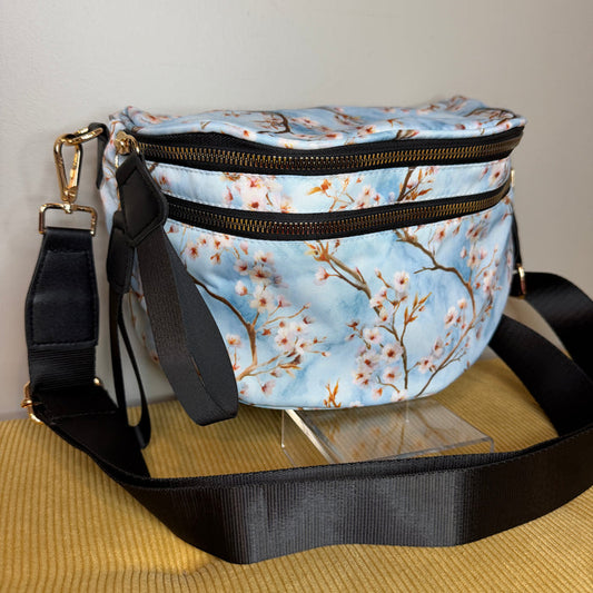 The Roni Nylon Crossbody - Ice Blue Cherry Blossom