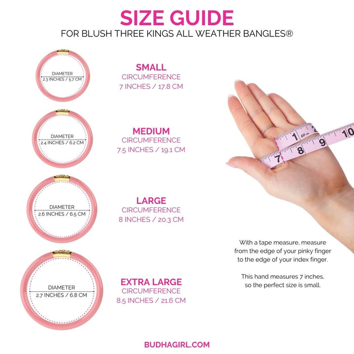 Size Guide for Three Kings All Weather Bangles® (AWB®) - Blush | Bangle Bracelets for Women | BuDhaGirl