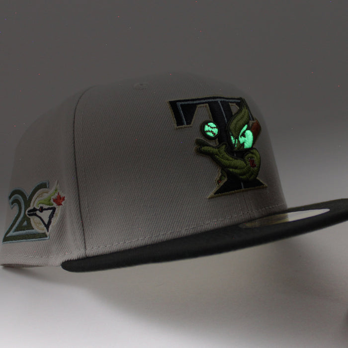 Toronto Blue Jays 20th Anniversary 1996 New Era 59Fifty Fitted Hat (GITD STONE BLACK NEW OLIVE Under Brim)