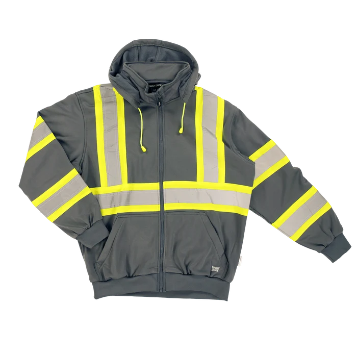 Tough Duck Men's Unlined C1 Hi-Vis Full-Zip Safety Hoodie Sweatshirts & Hoodies Tough Duck Grey 2XL Reg
