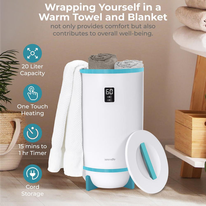Towel & Blanket Warmer, Spa Luxury, Auto Shut Off, Fits 2 Large Towels, Blue