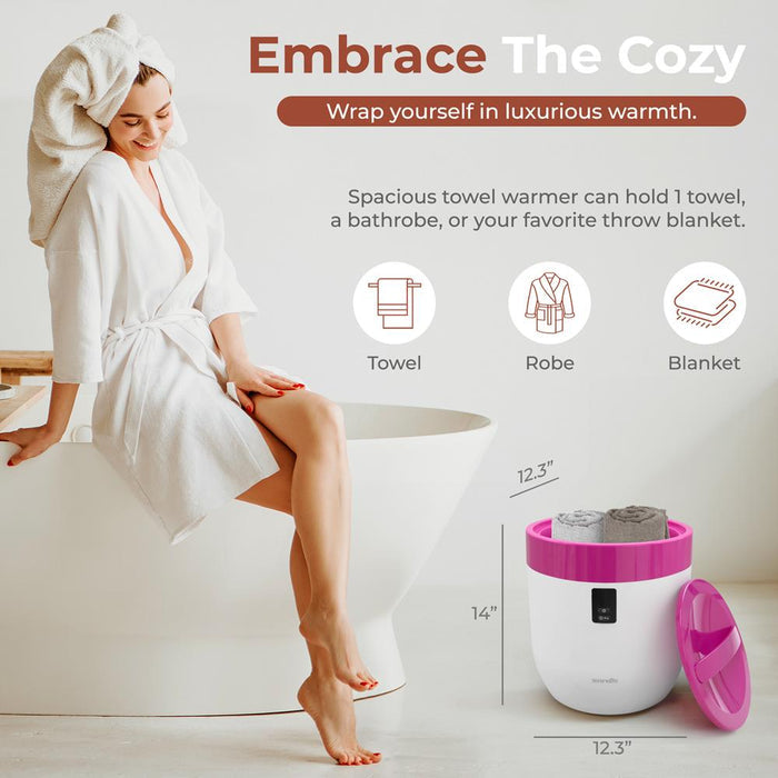 Towel Warmer Bucket - Luxury Heating, Auto Shut-Off, Pink