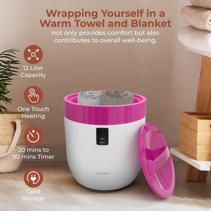 Towel Warmer Bucket - Luxury Heating, Auto Shut-Off, Pink