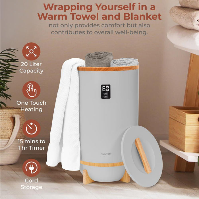 Towel Warmer with Fragrance Holder, Auto Shutoff, Fits 2 Towels, Gray