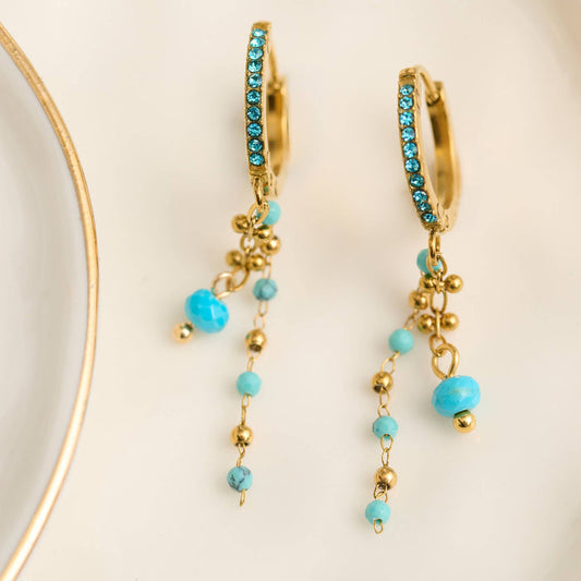 Turquoise Earrings Pave Hoop Waterproof Narelle Gold