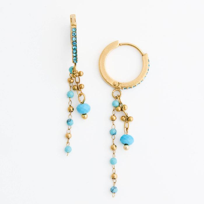 Turquoise Earrings Pave Hoop Waterproof Narelle Gold