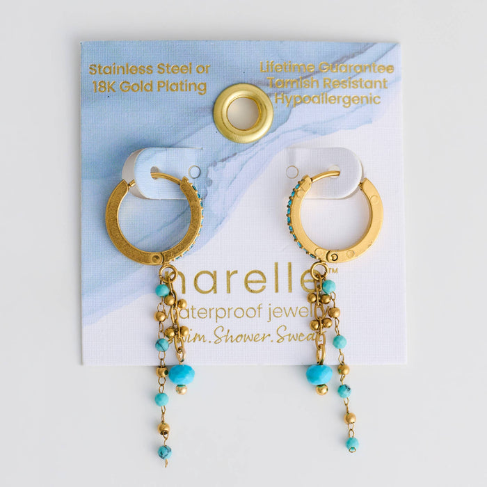 Turquoise Earrings Pave Hoop Waterproof Narelle Gold
