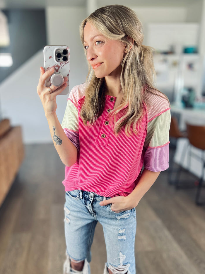 Twisted Rib Colorblock Henley