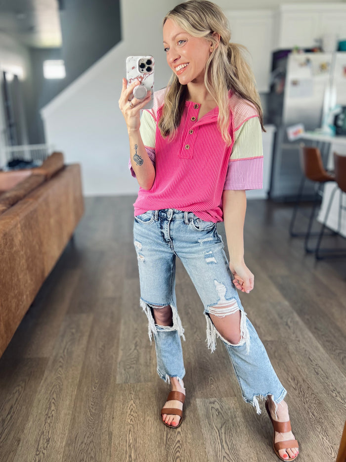 Twisted Rib Colorblock Henley