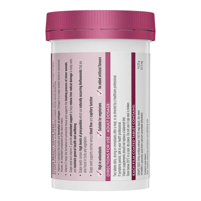 Supplement container with pink lid and label on a white background