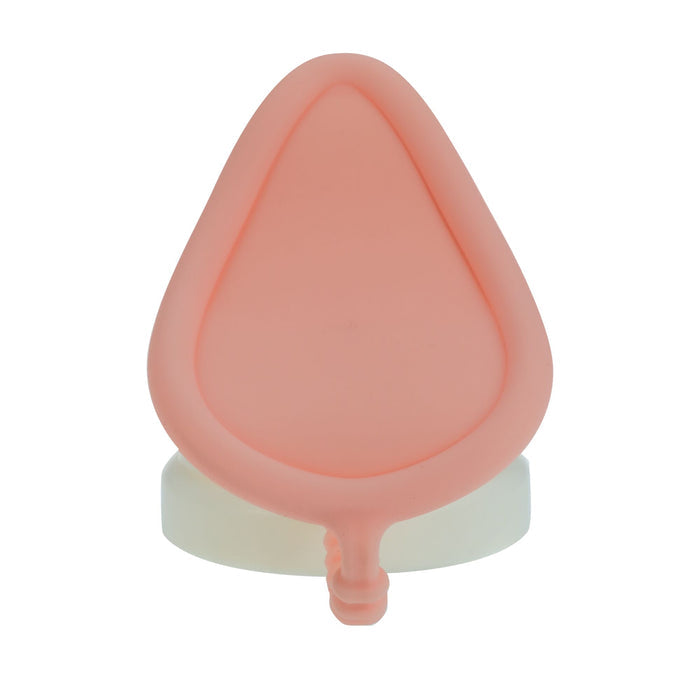 The Nuby Urine Travel Bottle | Girls is a pink silicone, funnel-shaped urinal designed as a portable female urination aid—ideal for girls to use during trips. The device is shown standing upright on a white background.