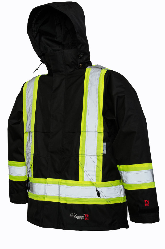 Viking Men's Professional® Journeyman Hi-Vis Class 1 Waterproof FR Trilobal Rip-Stop Hooded Jacket Rainwear Viking
