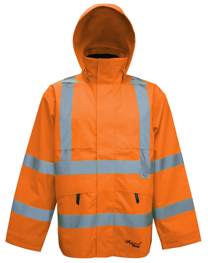 Viking Men's Professional® Journeyman Hi-Vis Class 3 Waterproof Trilobal Hooded Jacket Rainwear Viking Hi-Vis Orange 2XL Reg